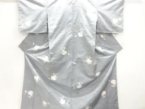 未使用品　葉模様織出し手織り紬着物